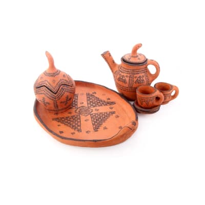 ست چای خوری‎ ‎سفالی‎ ‎‎‎نقاشی با تیتوک‎ ‎‎40‎ cm‎ ‎‎قهوه ای‎ ‎‎طرح‎ ‎شهر سوخته‎ ‎ ‎‎‎‎
