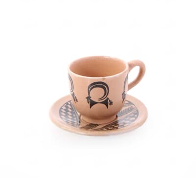 فنجان و نعلبکی‎ ‎سفالی‎ ‎‎‎‎نقاشی زیر لعابی‎ ‎‎قهوه ای روشن‎ ‎‎طرح‎ ‎قوچ‎ ‎ ‎‎‎‎
