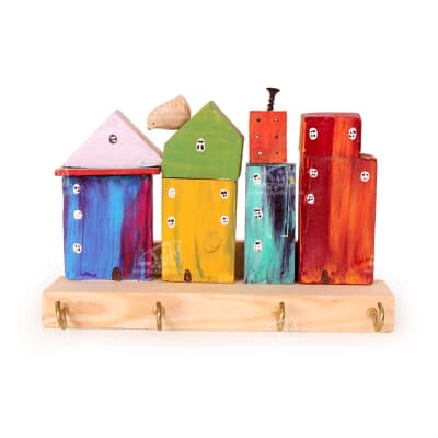کلید آویز چوبی‏ رنگ آمیزی‏ سایز ‏20‏cm‏ رنگارنگ‏ طرح ‏خانه رویایی‏ 