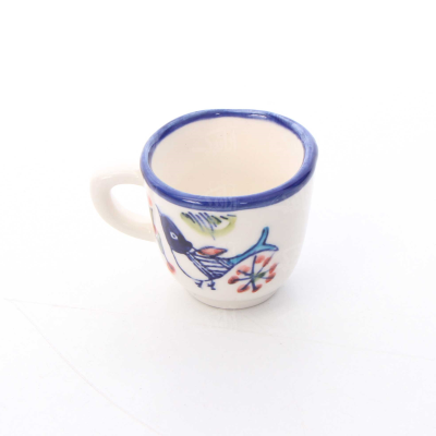 فنجان قهوه خوری ‎سفالی‎ ‎‎‎‎نقاشی زیر لعابی‎ ‎‎سفید‎ ‎‎طرح‎ ‎پرنده‎ ‎‎‎‎‎