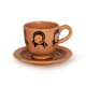 فنجان و نعلبکی سفالی‏ نقاشی زیر لعابی‏ قهوه ای روشن‏ طرح ‏بز کوهی‏ 