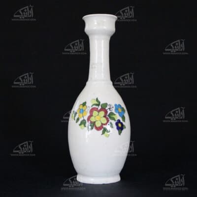 گلدان سفالی‏ نقاشی رولعابی‏ 40‏cm‏ سفید‏ طرح ‏گل‏ 