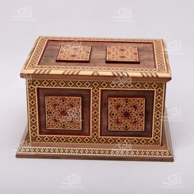 جعبه هدیه‏ چوبی‏ مستطیل‏ جوک کاری‏ سایز ‏30‏cm‏ رنگ ‏قهوه ای‏ طرح ‏نفیس‏ 